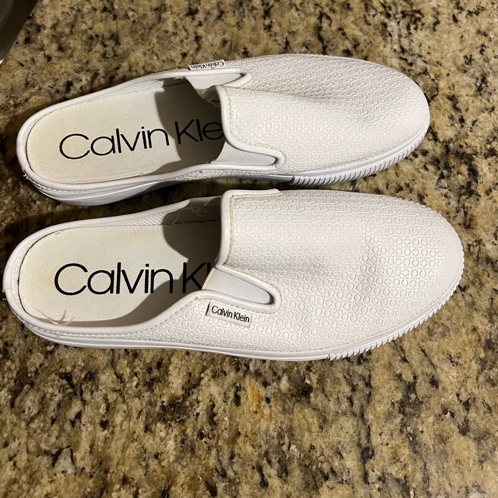 Calvin Klein White Leather Slip Ons 7.5